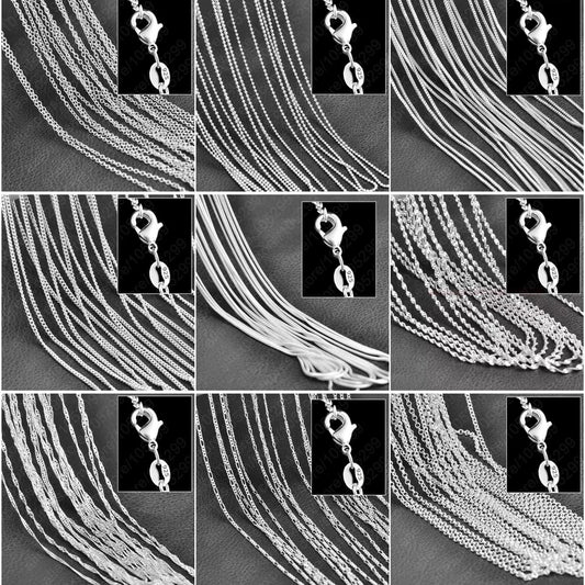 10PCS Wholesale 925 Sterling Silver Link Chain Necklaces – Unisex Jewelry with Lobster Clasps (16–30 Inches)