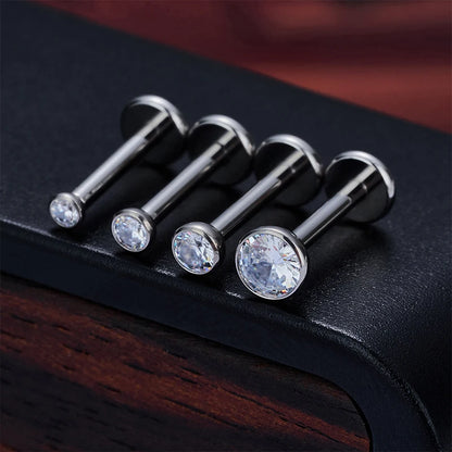 10Pc/50Pc G23 Titanium Labret Studs – Square CZ Stone Cartilage, Tragus, and Lip Piercing, Threaded Body Jewelry