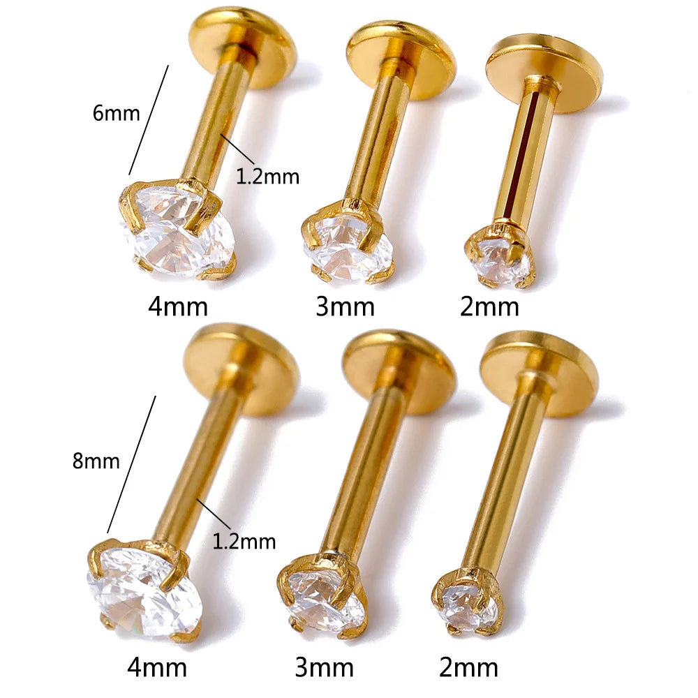 10Pc/50Pc G23 Titanium Labret Studs – Square CZ Stone Cartilage, Tragus, and Lip Piercing, Threaded Body Jewelry