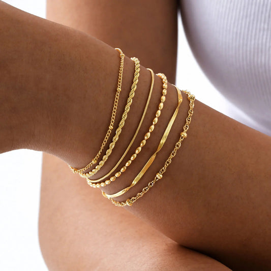 18K Gold Plated Thin Link Stainless Steel Bracelet - Waterproof & Trendy