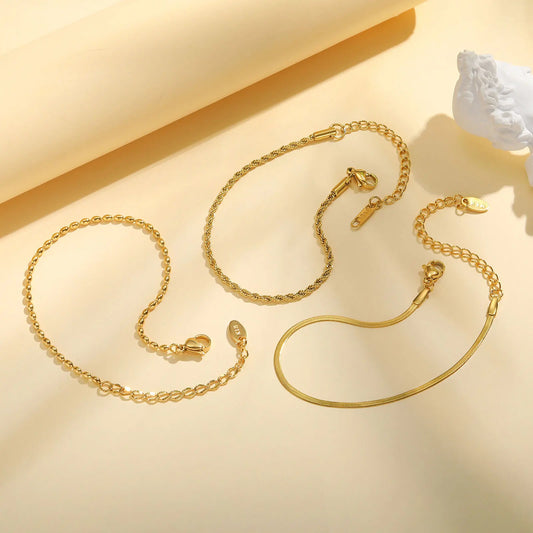 18K Gold Plated Thin Link Stainless Steel Bracelet - Waterproof & Trendy