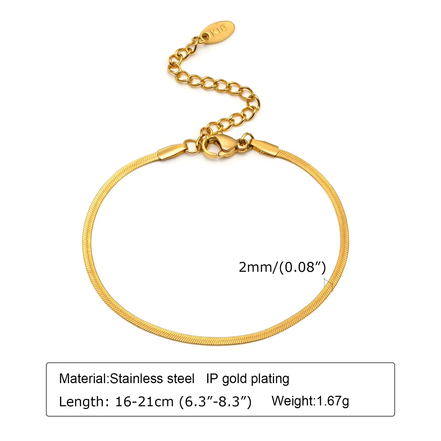 18K Gold Plated Thin Link Stainless Steel Bracelet - Waterproof & Trendy
