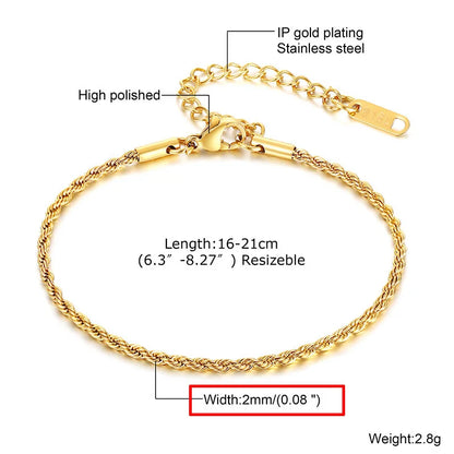 18K Gold Plated Thin Link Stainless Steel Bracelet - Waterproof & Trendy