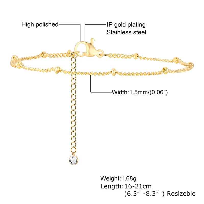 18K Gold Plated Thin Link Stainless Steel Bracelet - Waterproof & Trendy