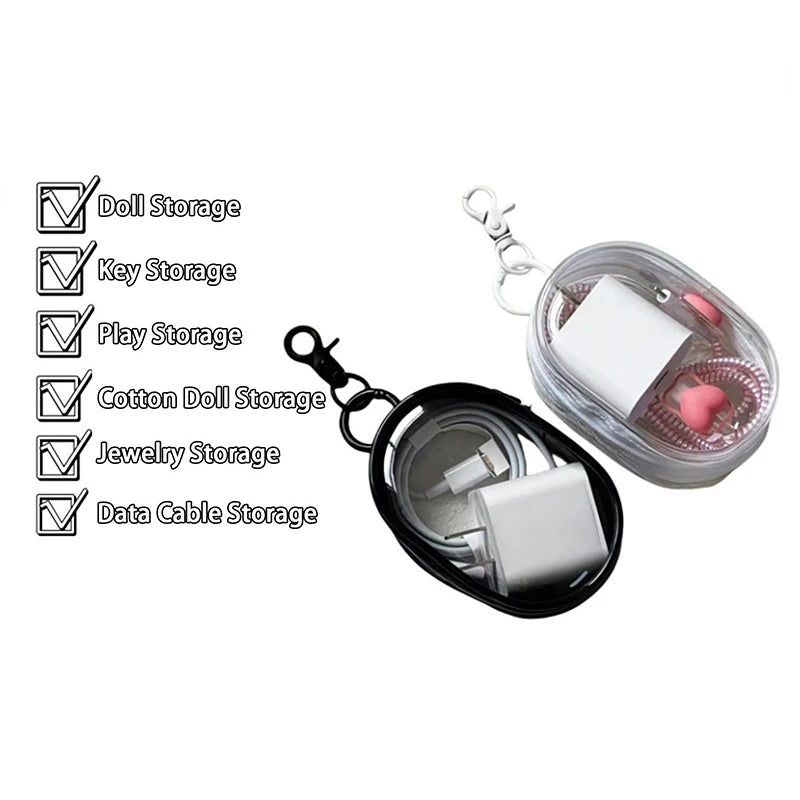 1PCS Transparent Jewelry Organizer Box – Dustproof Pouch with Keychain & Cute Doll Bag