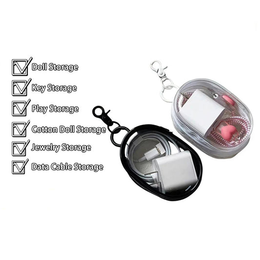 1PCS Transparent Jewelry Organizer Box – Dustproof Pouch with Keychain & Cute Doll Bag