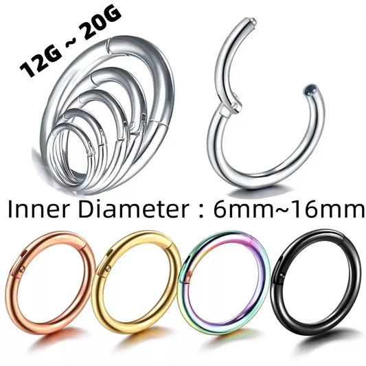 1PC Hinged Segment Nose Hoop – Surgical Steel Septum Clicker, Daith Earring, Piercing Jewelry