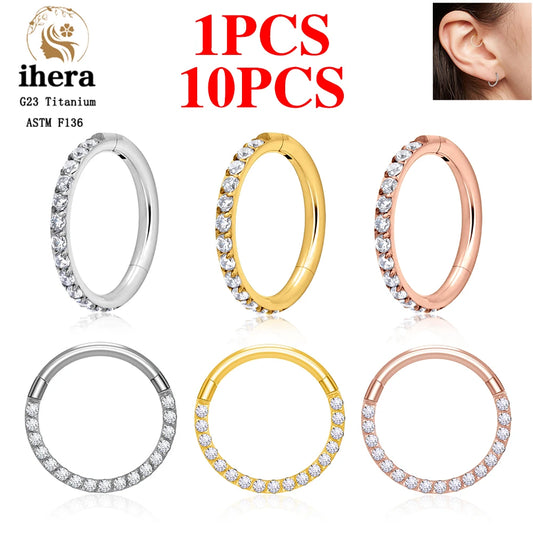 1/10PCS G23 Titanium Nose Rings – Septum Clicker, Cartilage, Tragus, Helix Earrings, 16G 18G CZ