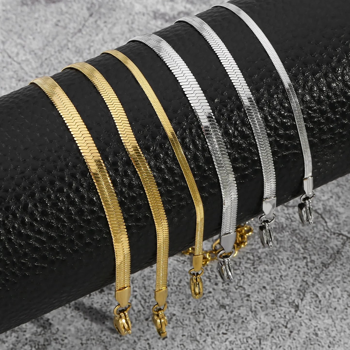 2-5MM Stainless Steel Snake Chain Bracelet - Gold Color Waterproof Bangle