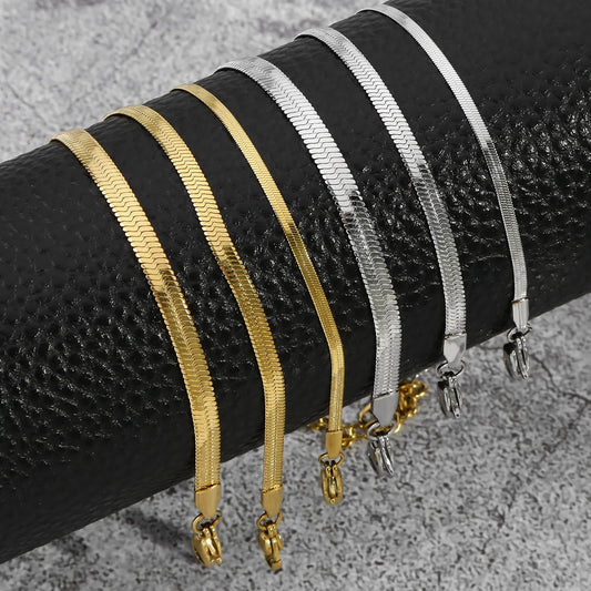 2-5MM Stainless Steel Snake Chain Bracelet - Gold Color Waterproof Bangle
