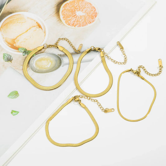 2-5MM Stainless Steel Snake Chain Bracelet - Gold Color Waterproof Bangle
