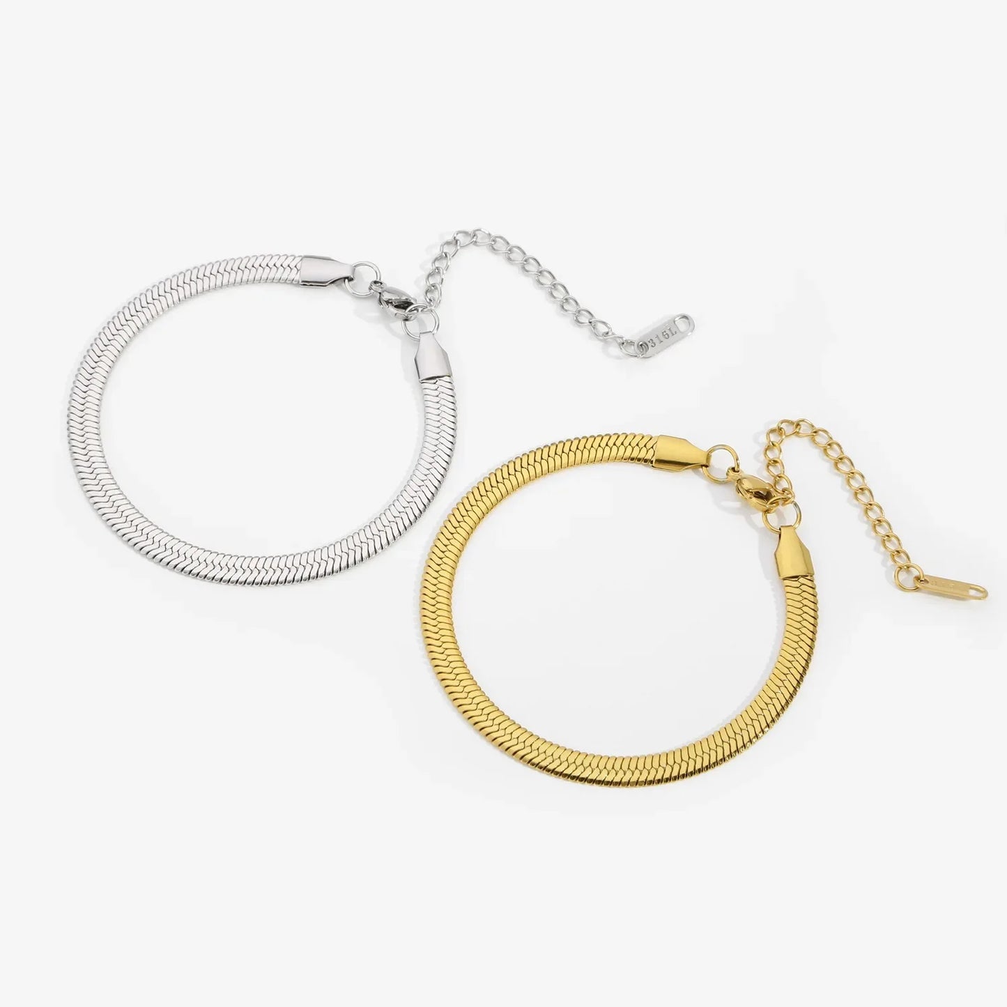 2-5MM Stainless Steel Snake Chain Bracelet - Gold Color Waterproof Bangle