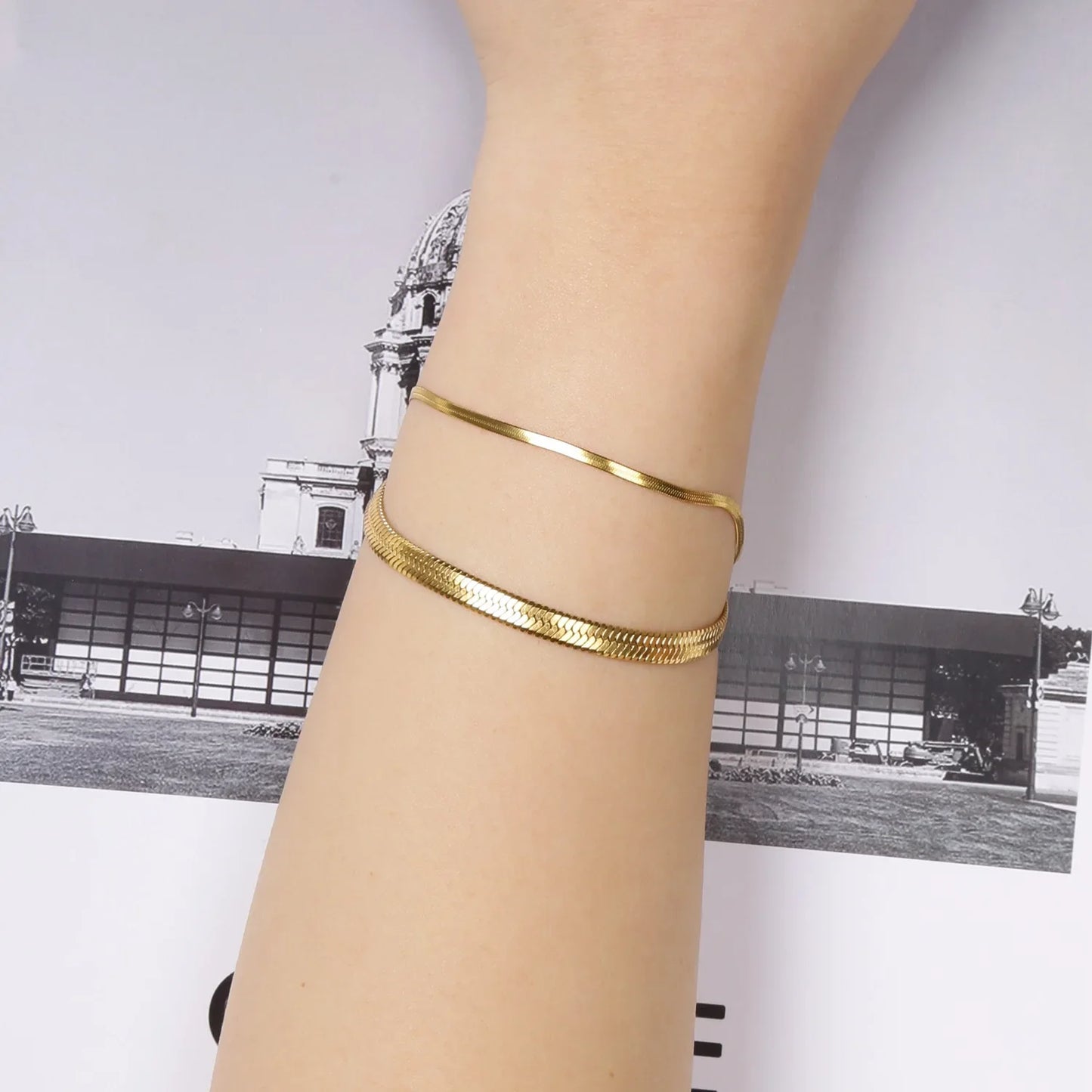 2-5MM Stainless Steel Snake Chain Bracelet - Gold Color Waterproof Bangle