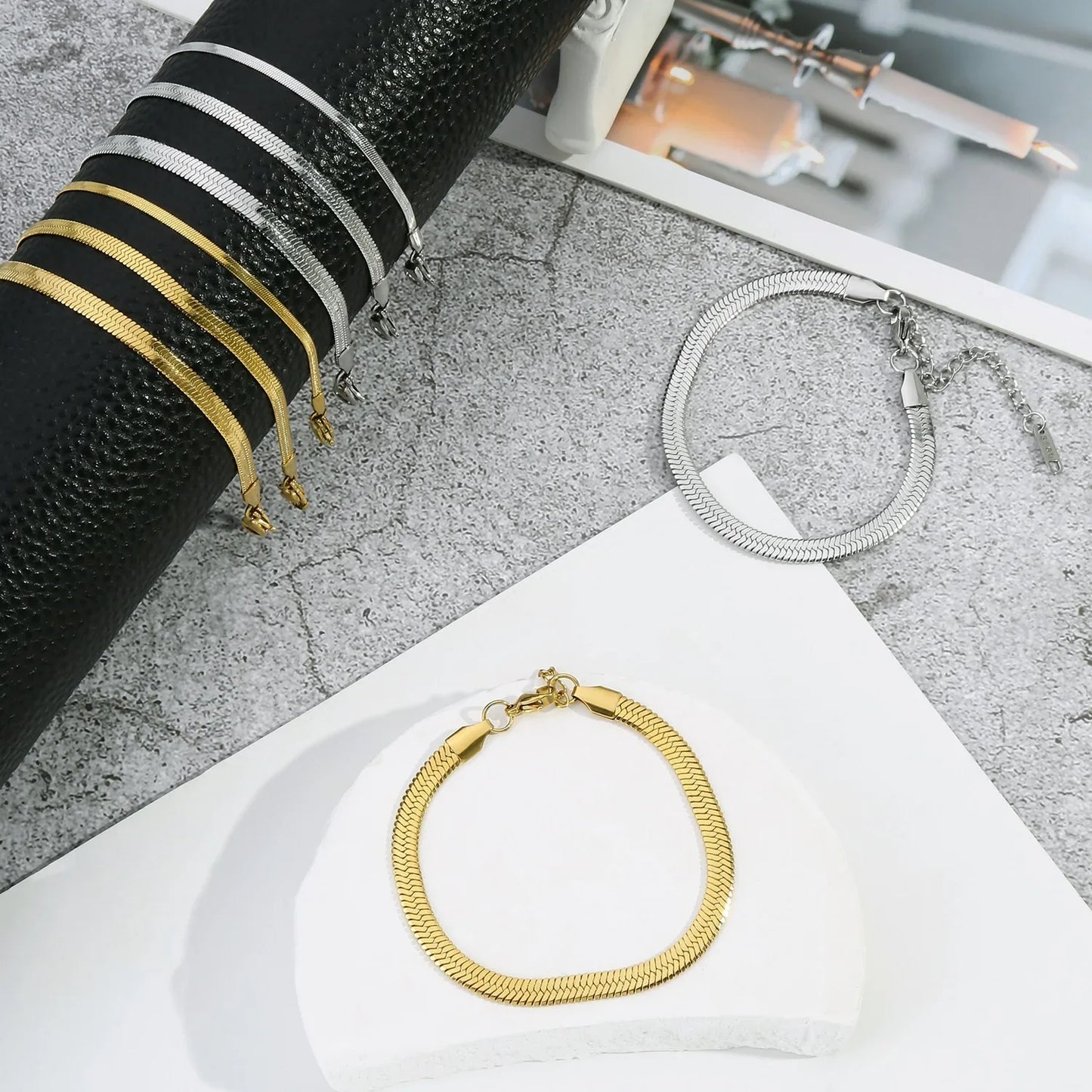 2-5MM Stainless Steel Snake Chain Bracelet - Gold Color Waterproof Bangle