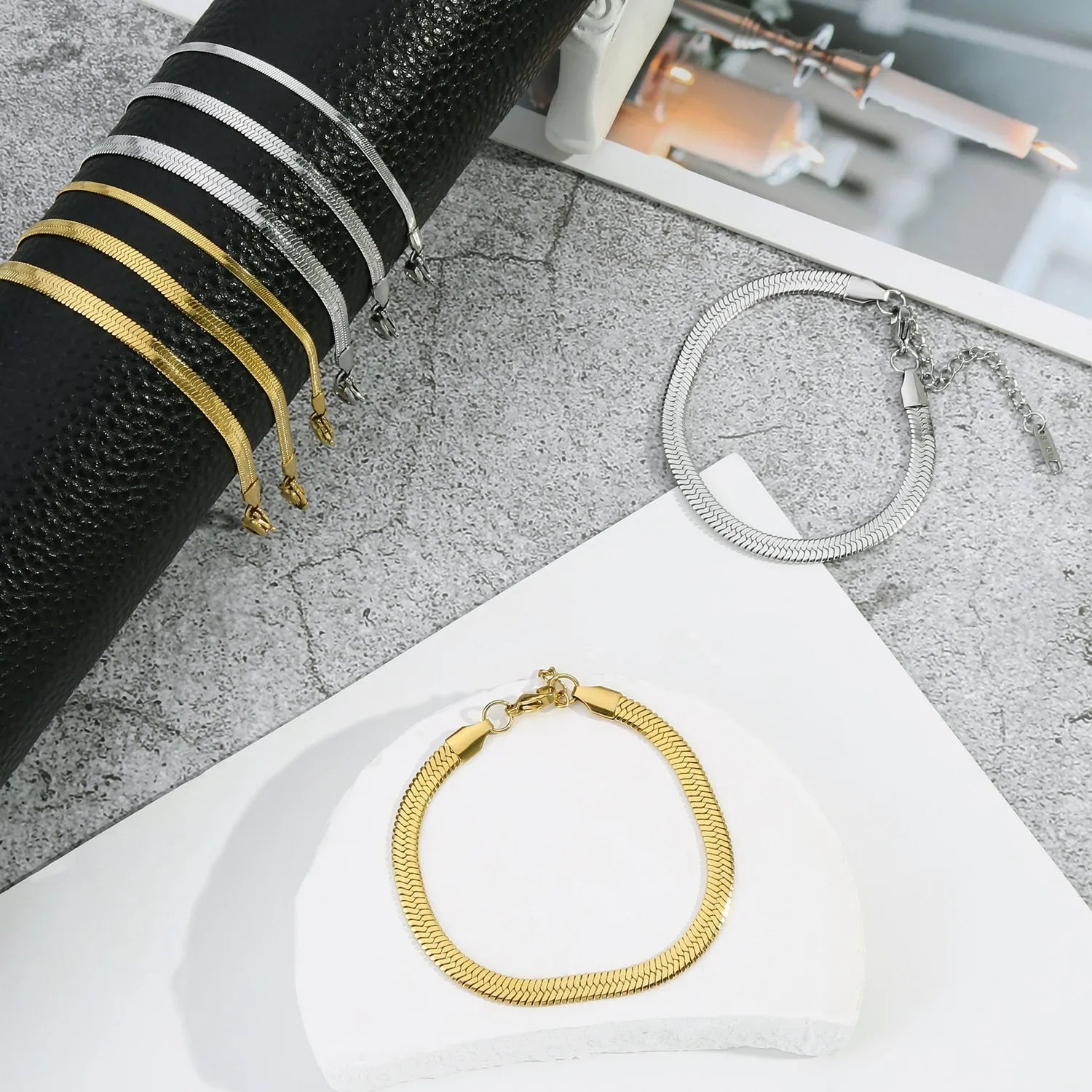2-5MM Stainless Steel Snake Chain Bracelet - Gold Color Waterproof Bangle