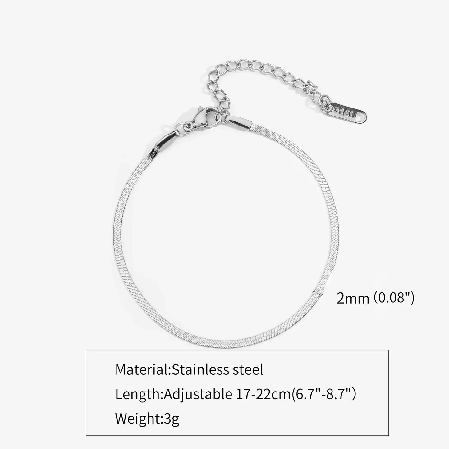 2-5MM Stainless Steel Snake Chain Bracelet - Gold Color Waterproof Bangle
