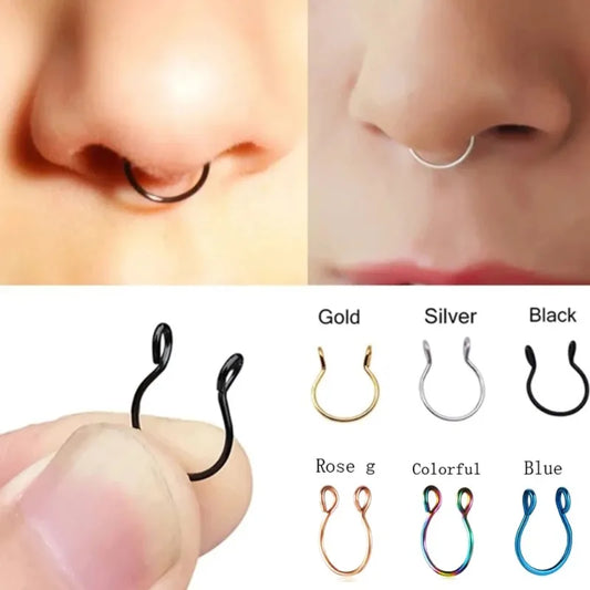 2/3/5Pcs Fake Nose Rings – 316L Stainless Steel U-Shape Septum Ring, Clip-On Nose Hoop, Adjust Nose Piercing Jewelry