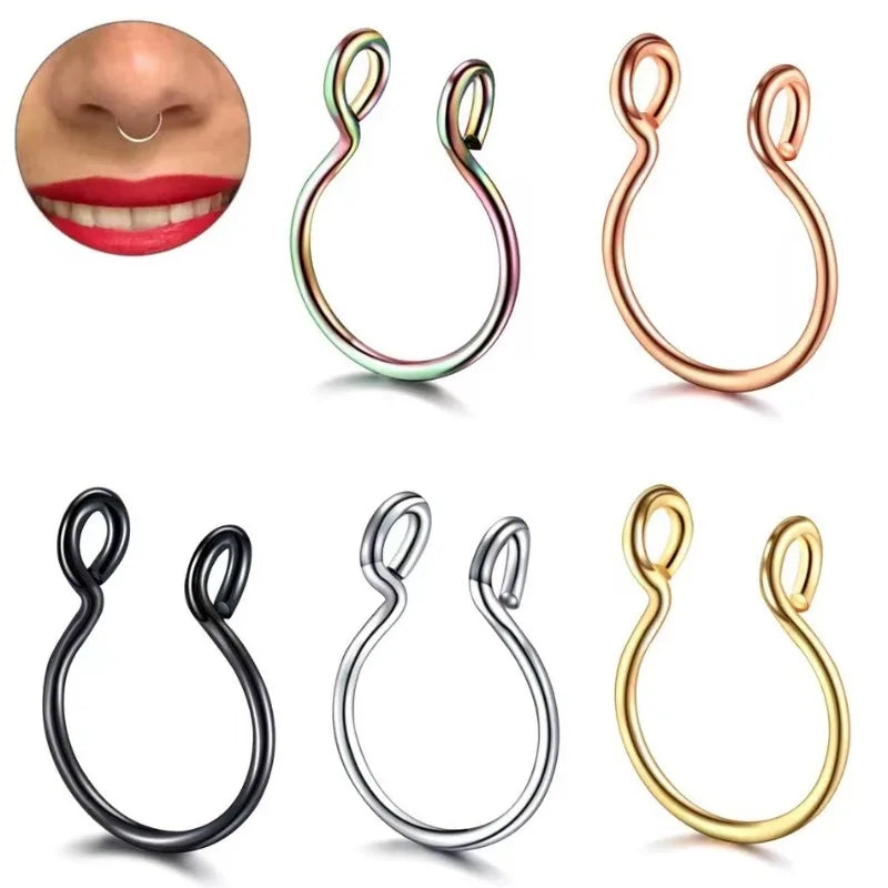 2/3/5Pcs Fake Nose Rings – 316L Stainless Steel U-Shape Septum Ring, Clip-On Nose Hoop, Adjust Nose Piercing Jewelry