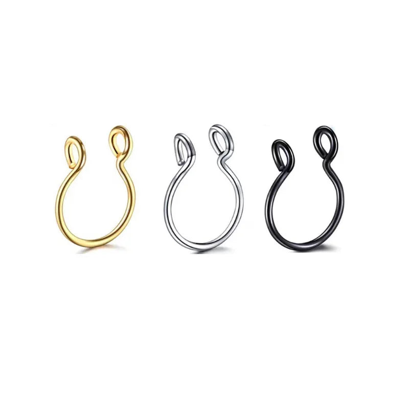 2/3/5Pcs Fake Nose Rings – 316L Stainless Steel U-Shape Septum Ring, Clip-On Nose Hoop, Adjust Nose Piercing Jewelry