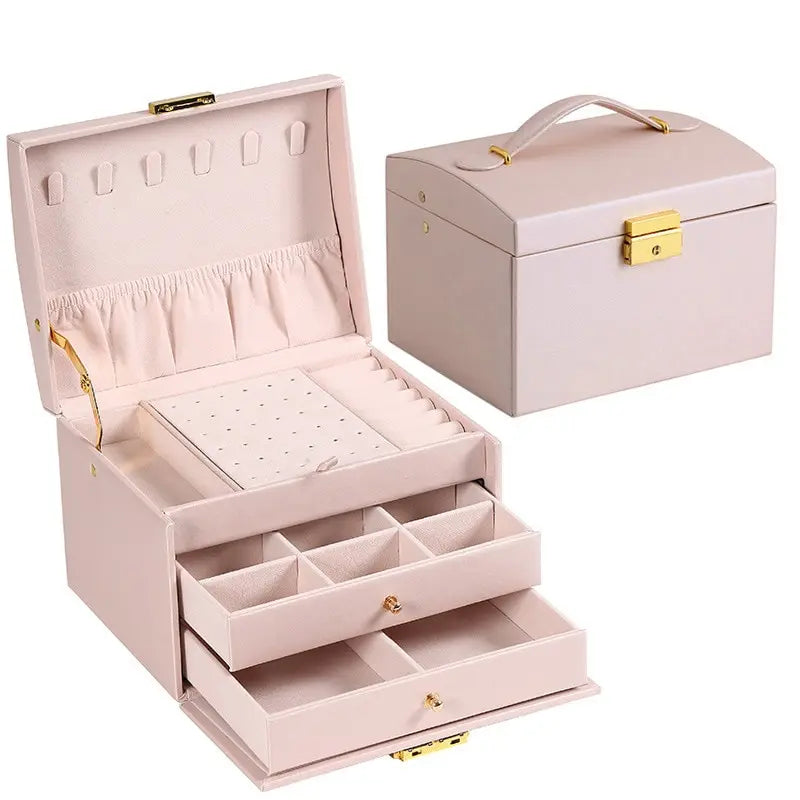 3-Layer Leather Jewelry Box – Drawer Style Organizer with Lock