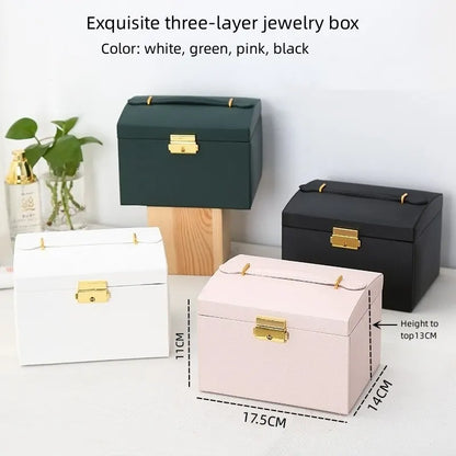 3-Layer Leather Jewelry Box – Drawer Style Organizer with Lock