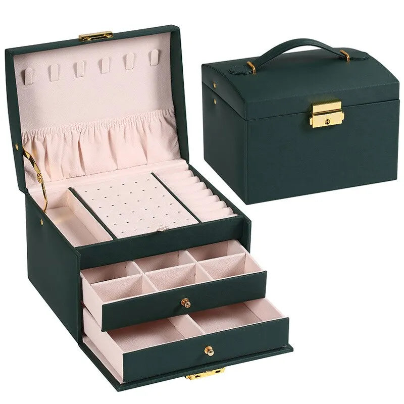 3-Layer Leather Jewelry Box – Drawer Style Organizer with Lock