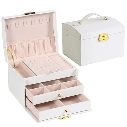 3-Layer Leather Jewelry Box – Drawer Style Organizer with Lock