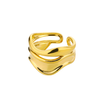 316L Stainless Steel Geometric Open Ring – Gold Color Waterproof Wedding Band