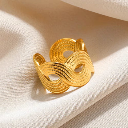 316L Stainless Steel Geometric Open Ring – Gold Color Waterproof Wedding Band