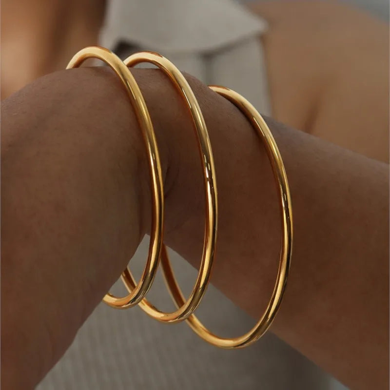3Pcs Stainless Steel Gold Bangles – Waterproof Women’s Bracelets