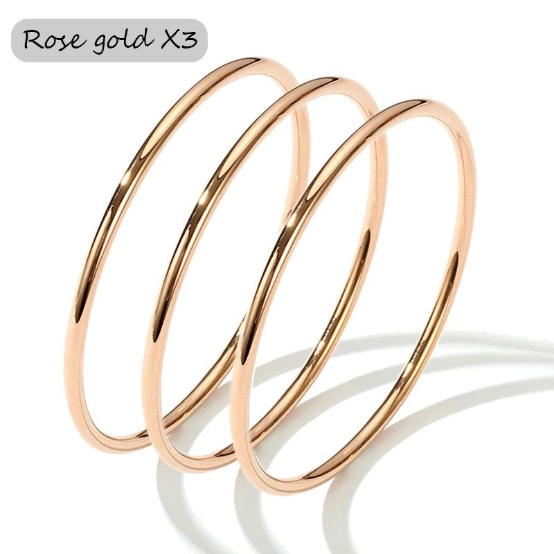 3Pcs Stainless Steel Gold Bangles – Waterproof Women’s Bracelets