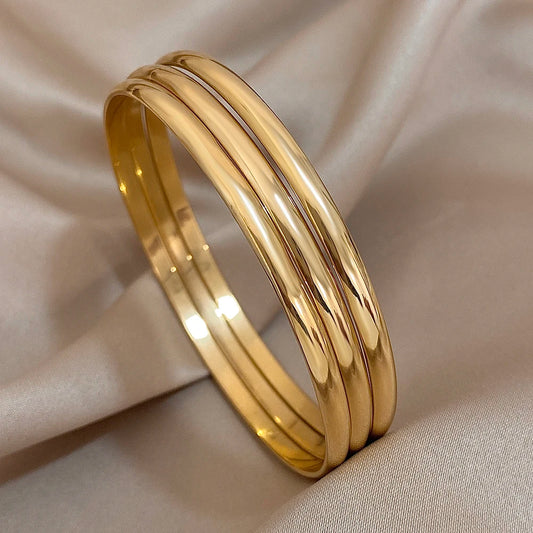 3pcs 18K Gold Stainless Steel Bangle Set – Waterproof Minimalist Bracelets