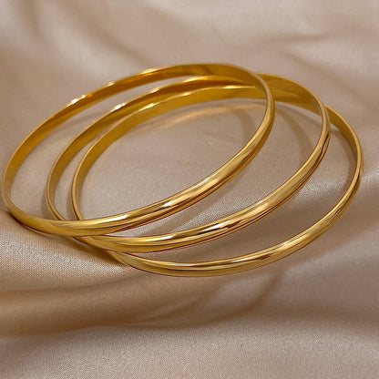 3pcs 18K Gold Stainless Steel Bangle Set – Waterproof Minimalist Bracelets