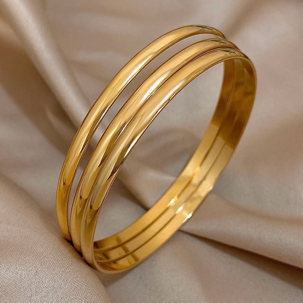 3pcs 18K Gold Stainless Steel Bangle Set – Waterproof Minimalist Bracelets