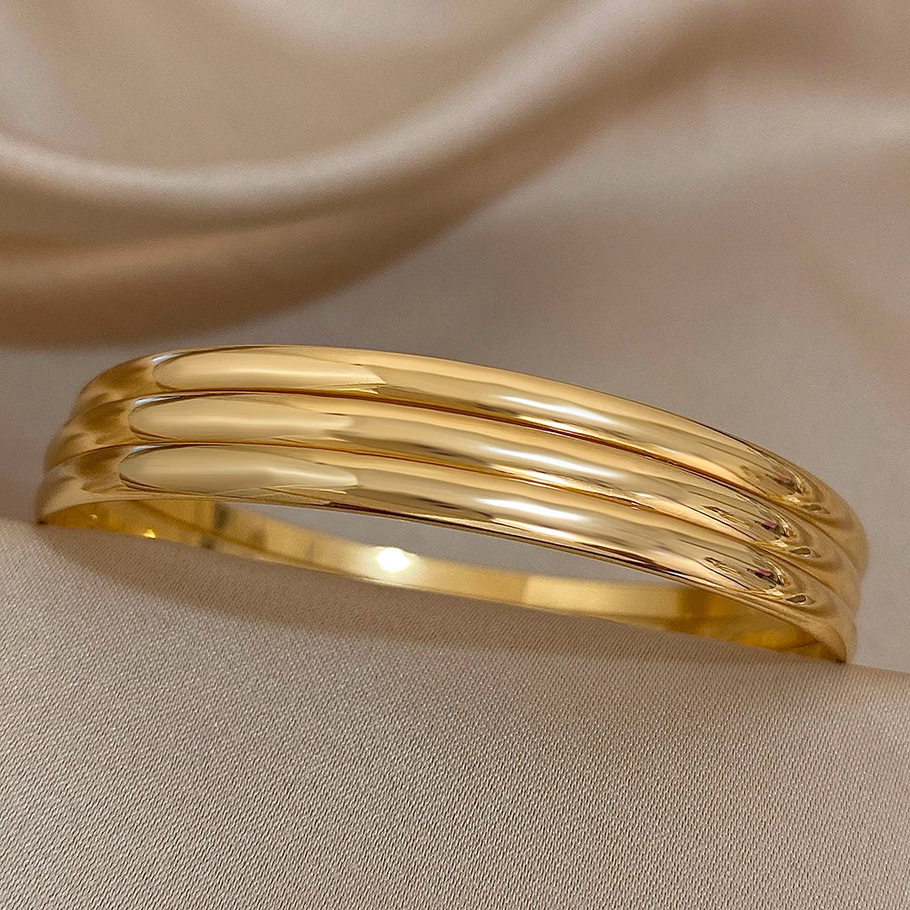 3pcs 18K Gold Stainless Steel Bangle Set – Waterproof Minimalist Bracelets