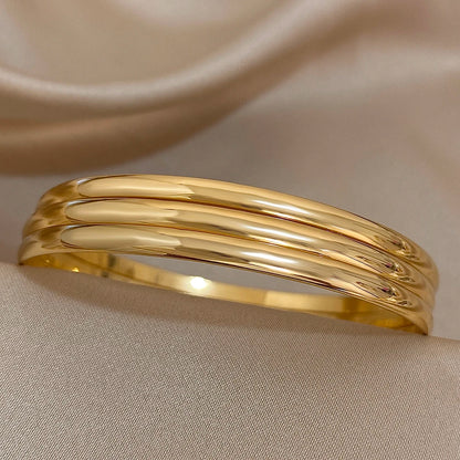 3pcs 18K Gold Stainless Steel Bangle Set – Waterproof Minimalist Bracelets