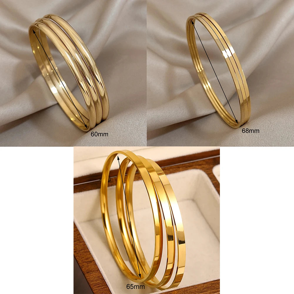 3pcs 18K Gold Stainless Steel Bangle Set – Waterproof Minimalist Bracelets