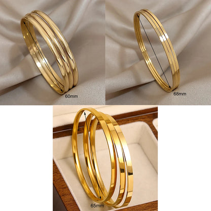 3pcs 18K Gold Stainless Steel Bangle Set – Waterproof Minimalist Bracelets