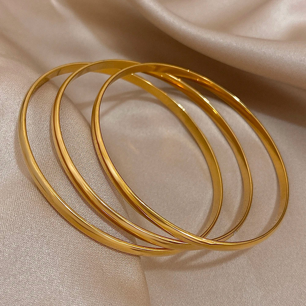 3pcs 18K Gold Stainless Steel Bangle Set – Waterproof Minimalist Bracelets