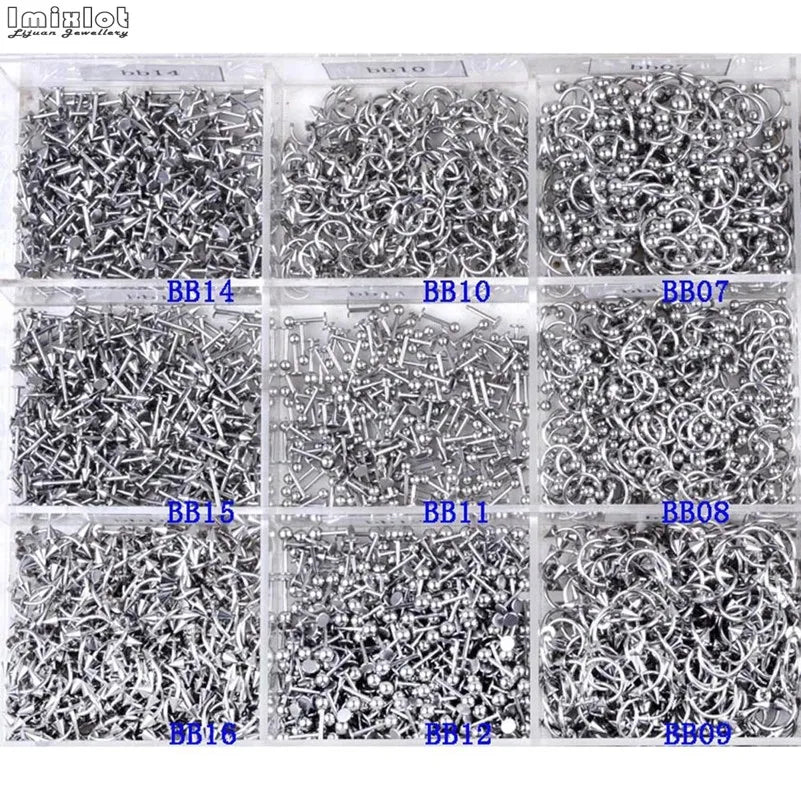 45/90Pcs Mixed Styles Stainless Steel Piercing Jewelry – Eyebrow, Navel, Lip, Tongue, Nose, Labret Bars