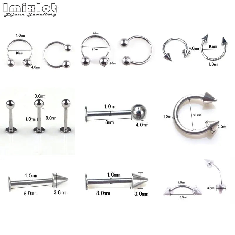 45/90Pcs Mixed Styles Stainless Steel Piercing Jewelry – Eyebrow, Navel, Lip, Tongue, Nose, Labret Bars