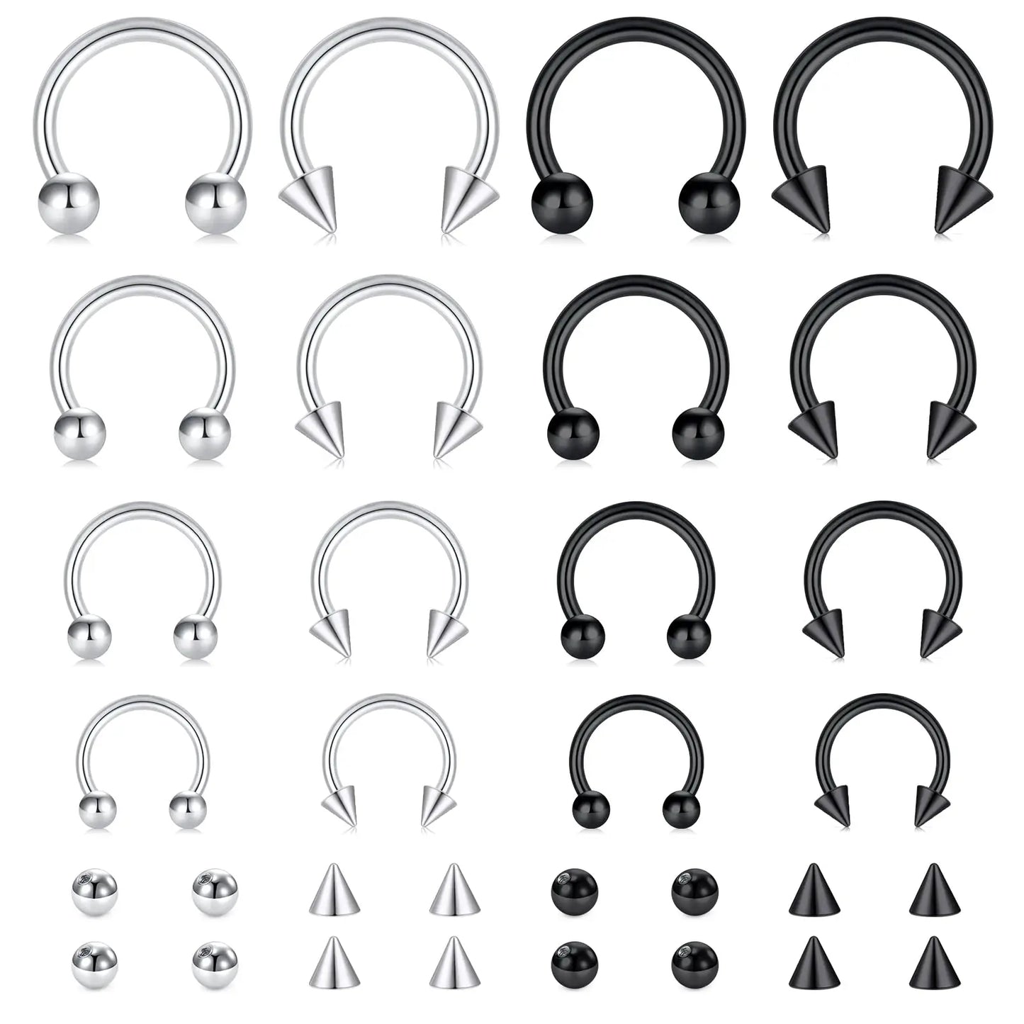 4Pcs/32Pcs 16G Septum Nose Rings – Stainless Steel Hoop Horseshoe Piercing Jewelry, Tragus Cartilage Earrings (6-12mm)
