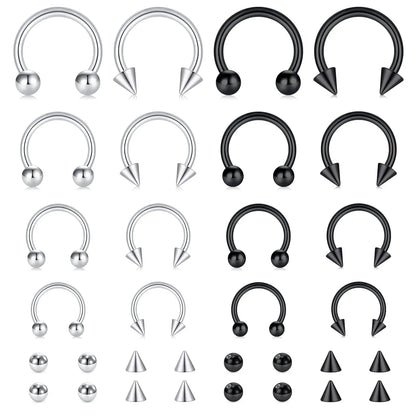 4Pcs/32Pcs 16G Septum Nose Rings – Stainless Steel Hoop Horseshoe Piercing Jewelry, Tragus Cartilage Earrings (6-12mm)
