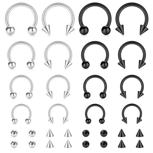 4Pcs/32Pcs 16G Septum Nose Rings – Stainless Steel Hoop Horseshoe Piercing Jewelry, Tragus Cartilage Earrings (6-12mm)