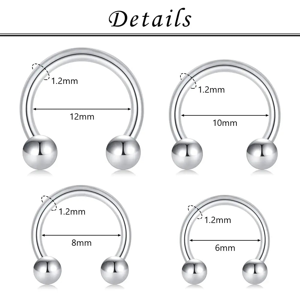 4Pcs/32Pcs 16G Septum Nose Rings – Stainless Steel Hoop Horseshoe Piercing Jewelry, Tragus Cartilage Earrings (6-12mm) 