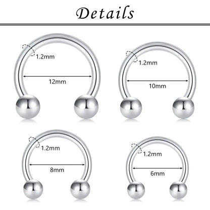 4Pcs/32Pcs 16G Septum Nose Rings – Stainless Steel Hoop Horseshoe Piercing Jewelry, Tragus Cartilage Earrings (6-12mm) 