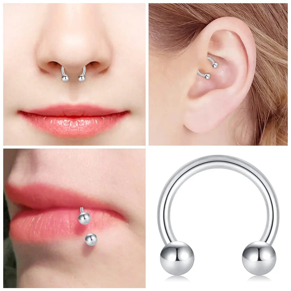 4Pcs/32Pcs 16G Septum Nose Rings – Stainless Steel Hoop Horseshoe Piercing Jewelry, Tragus Cartilage Earrings (6-12mm)
