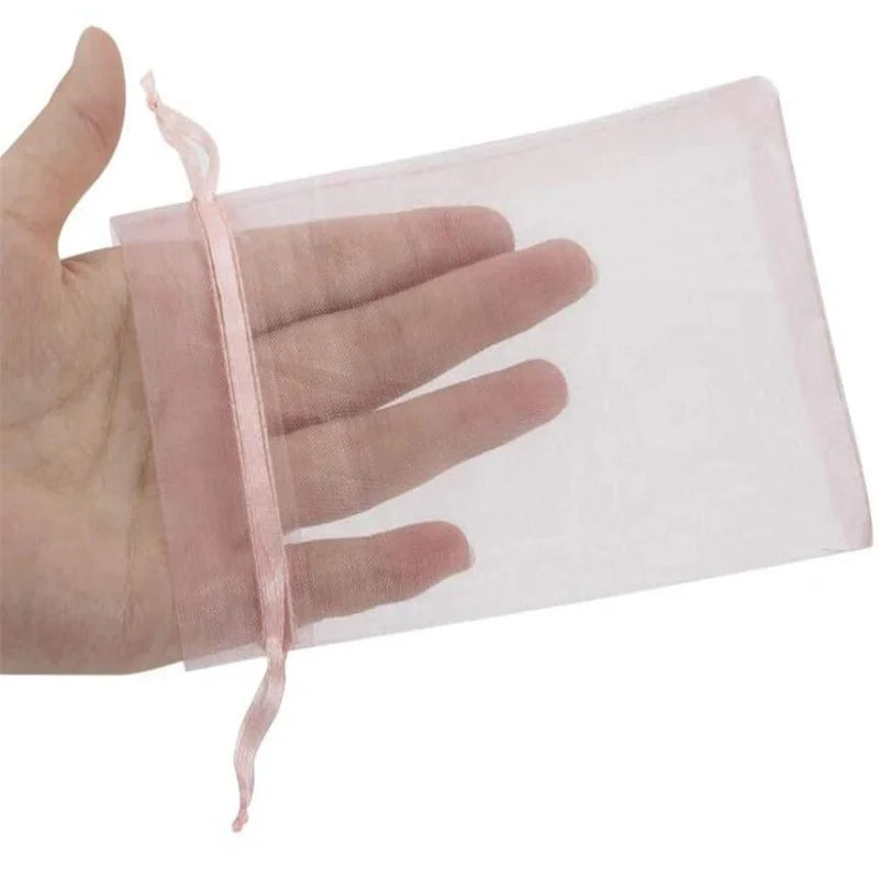 50pcs Pink Organza Drawstring Jewelry Bags – Small Pouches for Earrings, Gifts & Wedding Favors