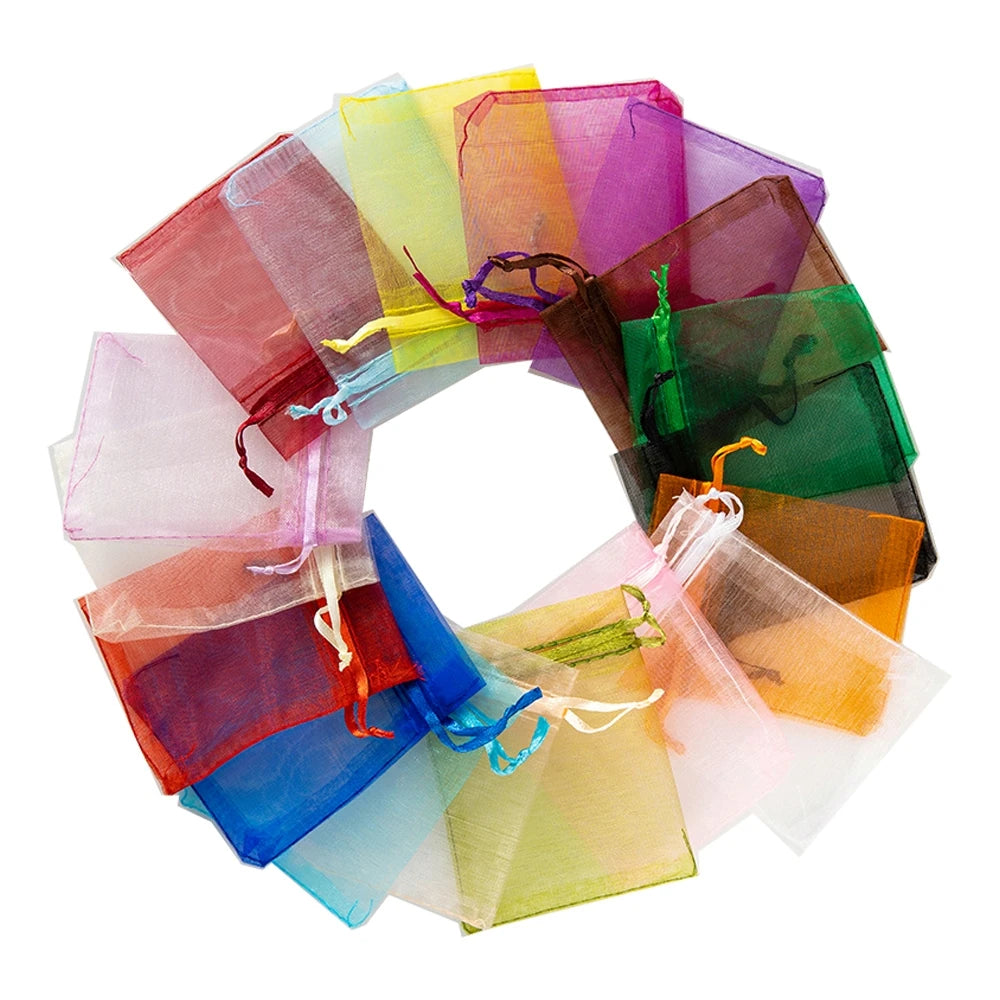 50pcs Pink Organza Drawstring Jewelry Bags – Small Pouches for Earrings, Gifts & Wedding Favors
