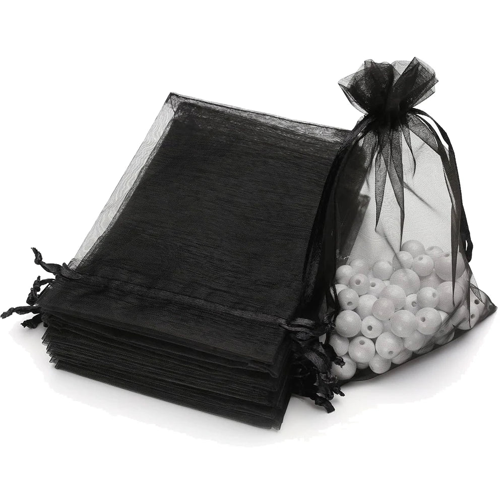 50pcs Pink Organza Drawstring Jewelry Bags – Small Pouches for Earrings, Gifts & Wedding Favors